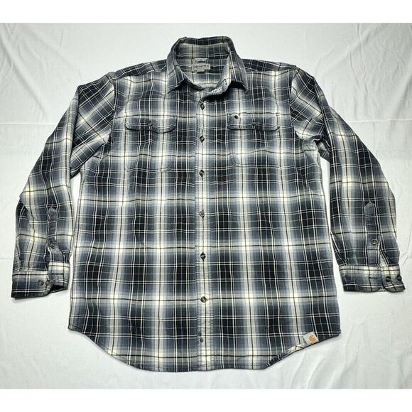 Carhartt Men's Long Sleeve Blue Plaid Heavyweight Button Up Shirt - Size L - Picture 1 of 4